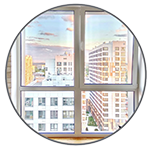 Значок Панорамное окно в кирпичном доме